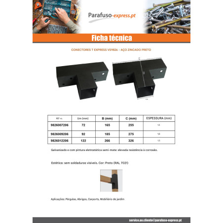 Placa de montagem EXPRESSAR em cabeça Aço zinco preto 72X165X255