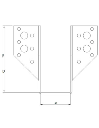 Suporte para vigas em forma de U con Asas exterior 46X102 Aço zinco preto