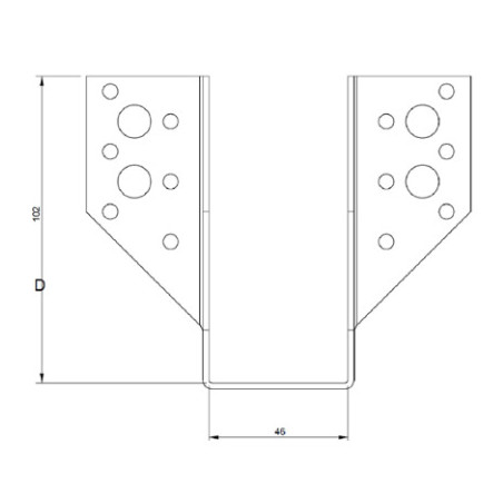 Suporte para vigas em forma de U con Asas exterior 46X102 Aço zinco preto