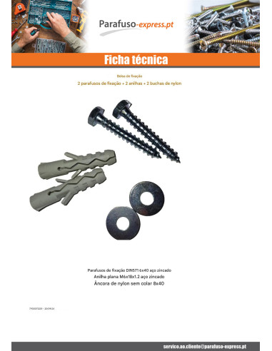KIT 2 Parafusos Tirefond 6X40 COM2 Rondela e 2 Bucha