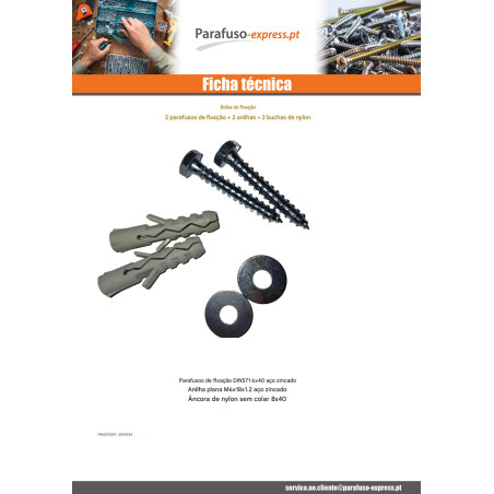 KIT 2 Parafusos Tirefond 6X40 COM2 Rondela e 2 Bucha