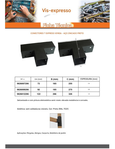 Placa de montagem EXPRESSAR em cabeça Aço zinco preto 92X185X275