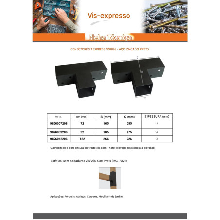 Placa de montagem EXPRESSAR em cabeça Aço zinco preto 92X185X275