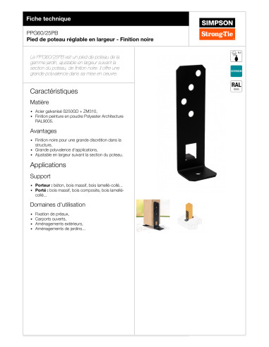 Postbasis ajuste SIMPSON Strong Tie 200X55 RAL9005 preto escuro