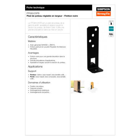 Postbasis ajuste SIMPSON Strong Tie 200X55 RAL9005 preto escuro