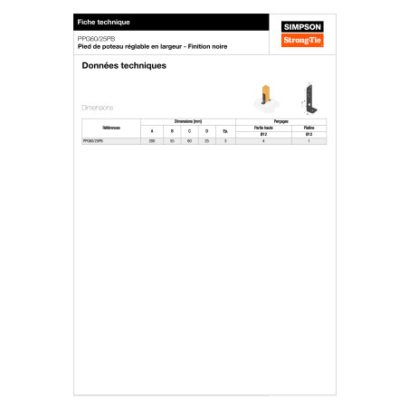 Postbasis ajuste SIMPSON Strong Tie 200X55 RAL9005 preto escuro