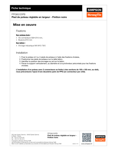 Postbasis ajuste SIMPSON Strong Tie 200X55 RAL9005 preto escuro