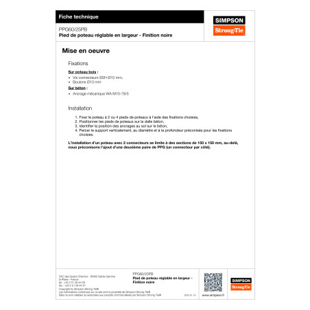 Postbasis ajuste SIMPSON Strong Tie 200X55 RAL9005 preto escuro