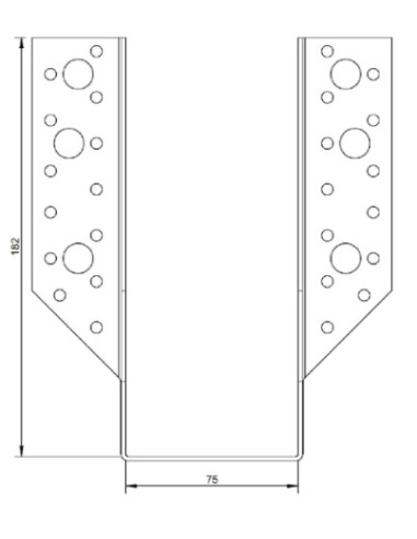 Suporte para vigas em forma de U con Asas exterior 75X182 Aço zinco preto
