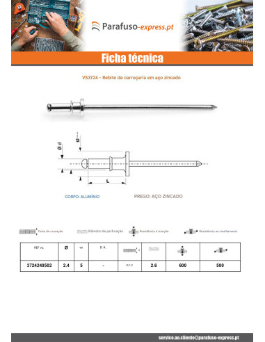 Rebite da carroceria Aço zinco branco 2,4X8 espessura de serrilha 0,7 con 2