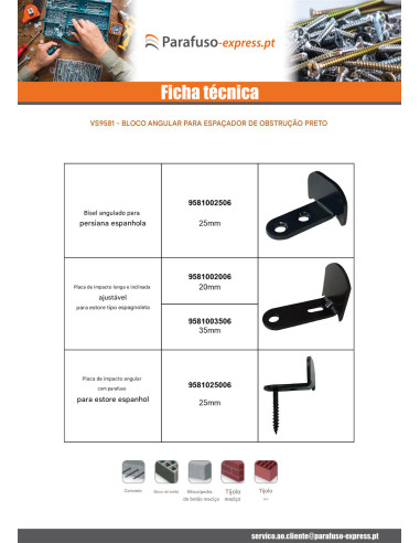 Bisel angulado para persiana espanhola 25 mm Preto