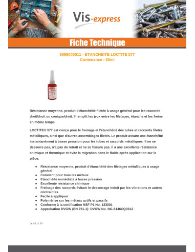 Vedação resistência média LOCTITE 577 - Parafuso Express