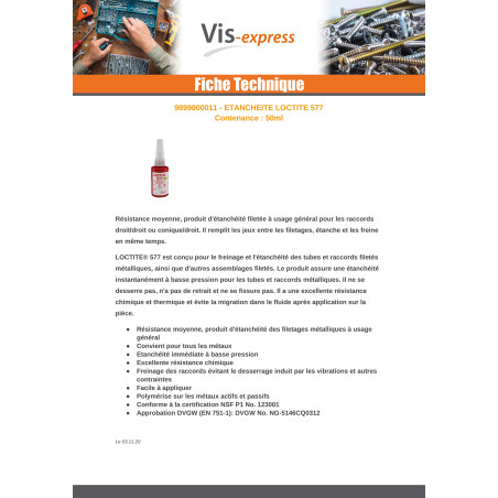 Vedação resistência média LOCTITE 577 - Parafuso Express