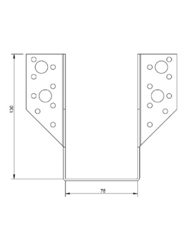 Suporte para vigas em forma de U con Asas exterior 75X130 Aço zinco preto