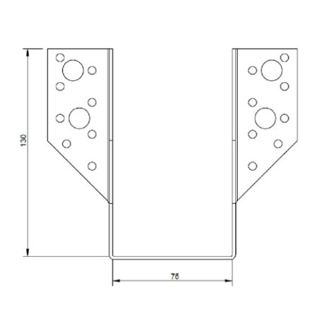 Suporte para vigas em forma de U con Asas exterior 75X130 Aço zinco preto