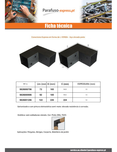 Placa de montagem EXPRESSAR em L Aço zinco preto 72 x 165 x 163,5