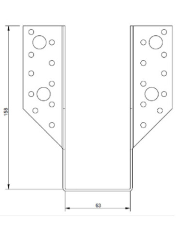 Suporte para vigas em forma de U con Asas exterior 63X158 Aço zinco preto