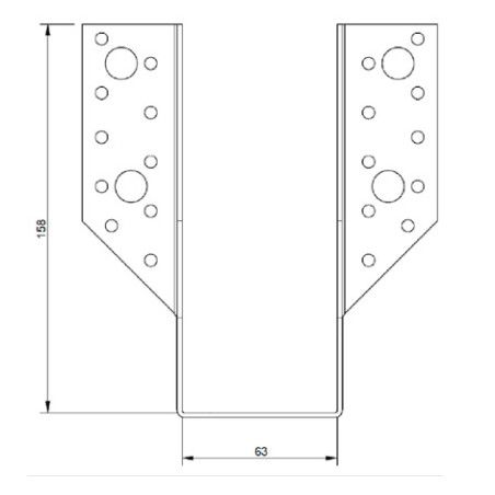 Suporte para vigas em forma de U con Asas exterior 63X158 Aço zinco preto