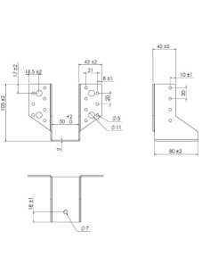 Suporte para vigas em forma de U con Asas exterior 50X100 Aço zinco preto 2