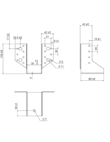 Suporte para vigas em forma de U con Asas exterior 50X100 Aço zinco preto