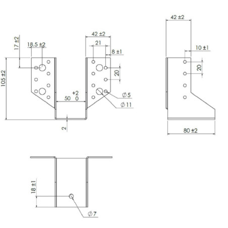 Suporte para vigas em forma de U con Asas exterior 50X100 Aço zinco preto