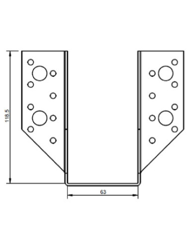 Suporte para vigas em forma de U con Asas exterior 63X118 Aço zinco preto