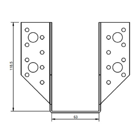 Suporte para vigas em forma de U con Asas exterior 63X118 Aço zinco preto
