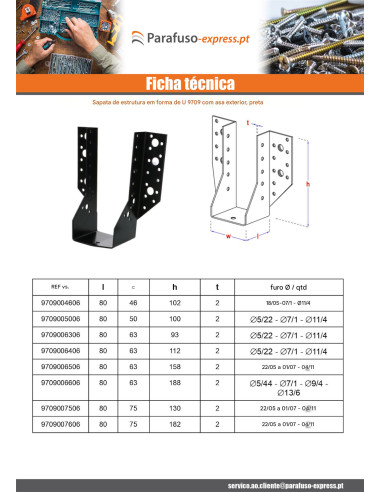 Suporte para vigas em forma de U con Asas exterior 63X118 Aço zinco preto