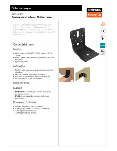 Curva de reforço SIMPSON Strong Tie 100x100x100 RAL9005 preto escuro