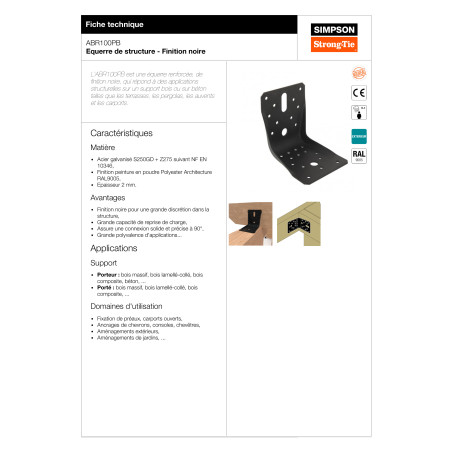 Curva de reforço SIMPSON Strong Tie 100x100x100 RAL9005 preto escuro