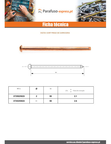 Unhas de massagem Cobre 2X50 - Parafuso Express