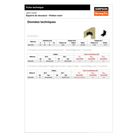 Curva de reforço SIMPSON Strong Tie 100x100x100 RAL9005 preto escuro