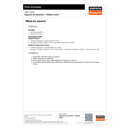 Curva de reforço SIMPSON Strong Tie 100x100x100 RAL9005 preto escuro