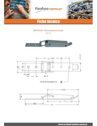 Trava con alavanca Aço zinco branco 193,5 X 43 - Parafuso Express