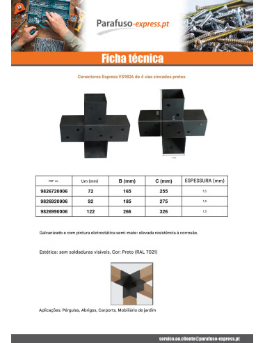 Placa de montagem EXPRESSAR 4 Direções Aço zinco preto 72X165X255