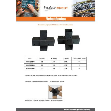 Placa de montagem EXPRESSAR 4 Direções Aço zinco preto 72X165X255