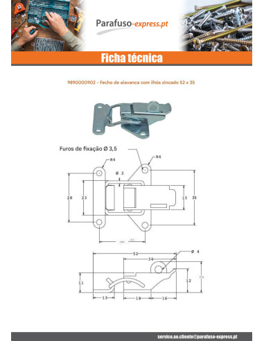 Trava con alavanca com ilhó Aço zinco branco 52 X 35