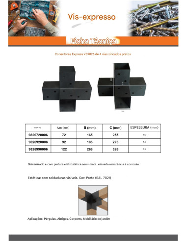 Placa de montagem EXPRESSAR 4 Direções Aço zinco preto 122x266x326