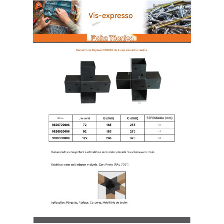 Placa de montagem EXPRESSAR 4 Direções Aço zinco preto 122x266x326