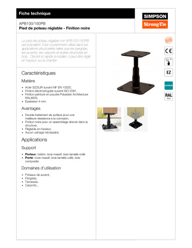 Postbasis ajuste SIMPSON Strong Tie 130X130 RAL9005 preto escuro
