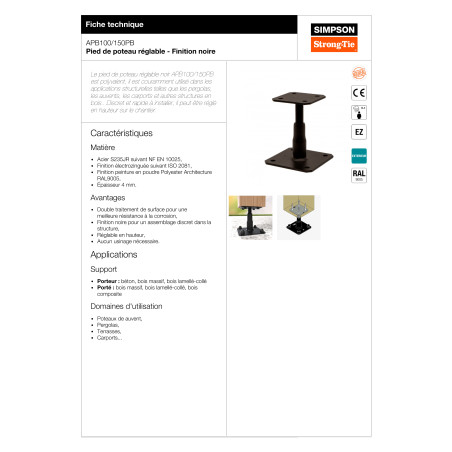 Postbasis ajuste SIMPSON Strong Tie 130X130 RAL9005 preto escuro