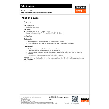 Postbasis ajuste SIMPSON Strong Tie 130X130 RAL9005 preto escuro