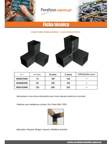 Placa de montagem EXPRESSAR 3 Direções Aço zinco preto 72X165X162