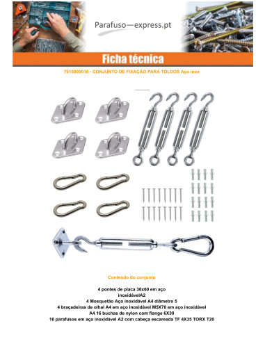 Kit de fixação da vela de sombra Aço inoxidável