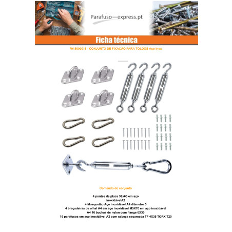 Kit de fixação da vela de sombra Aço inoxidável