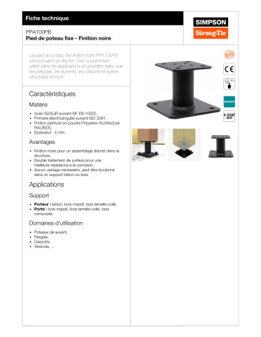 Postbasis fixo SIMPSON Strong Tie 130X130 RAL9005 preto escuro