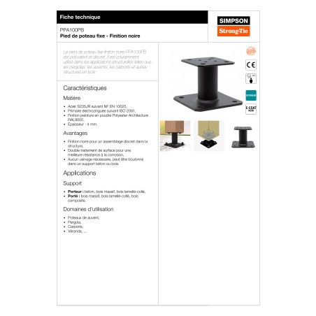 Postbasis fixo SIMPSON Strong Tie 130X130 RAL9005 preto escuro