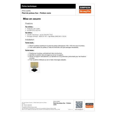 Postbasis fixo SIMPSON Strong Tie 130X130 RAL9005 preto escuro