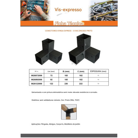 Placa de montagem EXPRESSAR 3 Direções Aço zinco preto 92X185X182