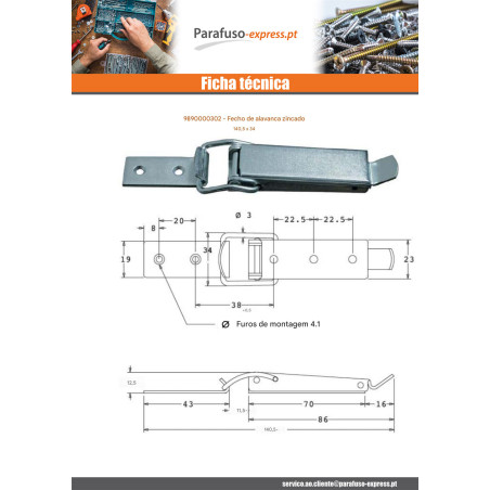 Trava con alavanca 140,5 X 34 - Parafuso Express